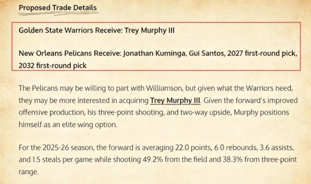 九游官方网站-场均22+6！极品3D前锋，5换1！勇士赶快拿下，可平替巴特勒